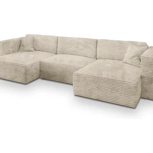 Hoekbank SARMO van fluweel met slaapfunctie Creme Hoekbank SARMO van fluweel met slaapfunctie Creme