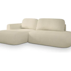 Hoekbank NUVIRA van fluweel met slaapfunctie Creme