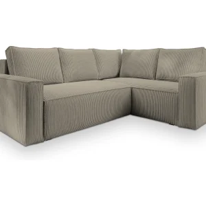 Hoekbank ESTANO van fluweel met slaapfunctie Beige