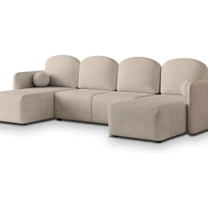 Hoekbank NUBERO van fluweel met slaapfunctie Beige