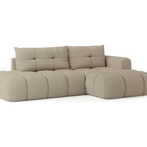 Hoekbank FLUMA van fluweel met slaapfunctie Beige