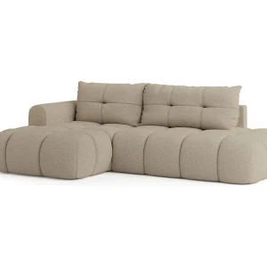 Hoekbank FLUMA van fluweel met slaapfunctie Beige