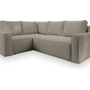 Hoekbank ESTANO van fluweel met slaapfunctie Beige
