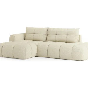 Hoekbank FLUMA van fluweel met slaapfunctie Creme