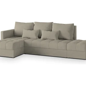 Hoekbank LUMARI van fluweel met slaapfunctie Beige