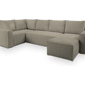 Hoekbank NORENA van fluweel met slaapfunctie Beige