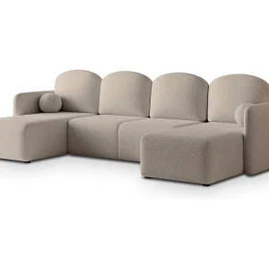 Hoekbank NUBERO van fluweel met slaapfunctie Beige