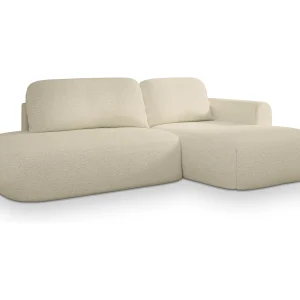 Hoekbank NUVIRA van fluweel met slaapfunctie Creme