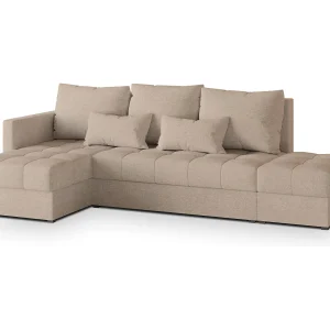 Hoekbank LUMARI van fluweel met slaapfunctie Beige