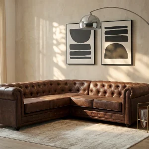 Hoekbank CHESTERFIELD van microvezel – Bruin Hoekbank CHESTERFIELD van microvezel – Bruin