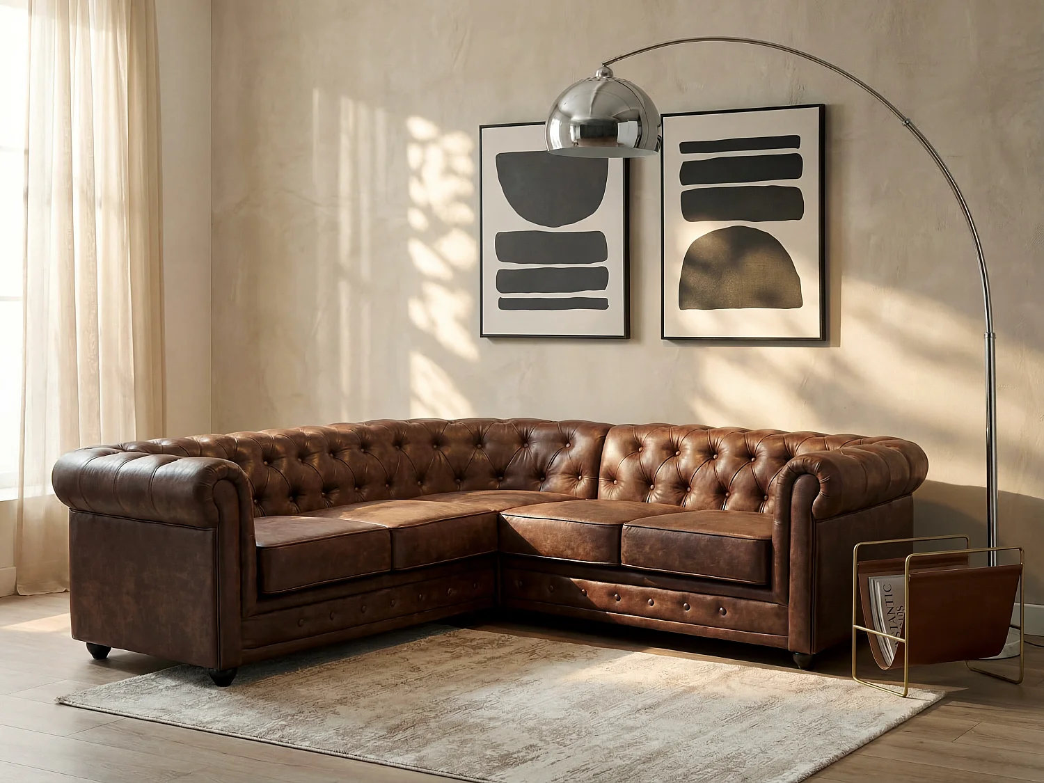 Hoekbank CHESTERFIELD van microvezel - Bruin