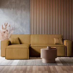 Hoekbank met ombouw – in mosterdgeel corduroy – SCARLO