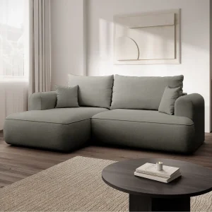 Hoekbank met slaapbank – lichtgrijs chenille – linkerzijde – OVO MINI Hoekbank met slaapbank – lichtgrijs chenille – linkerzijde – OVO MINI