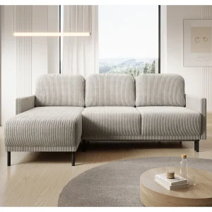 Hoekbank met slaapfunctie & opbergruimte – Corduroy – Universeel – Lichtbeige – HAMIEL Hoekbank met slaapfunctie & opbergruimte – Corduroy – Universeel – Lichtbeige – HAMIEL