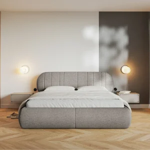 Gestoffeerd bed – 180×200 cm – in grijsbeige geweven stof – ASMELIO