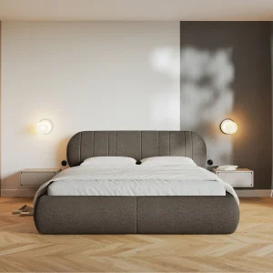 Gestoffeerd bed – 160×200 cm – in bruine geweven stof – ASMELIO