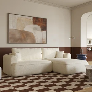 Hoekbank – 260 cm – met L-vormige slaapfunctie – lichtbeige – rechterkant – OVO Hoekbank – 260 cm – met L-vormige slaapfunctie – lichtbeige – rechterkant – OVO