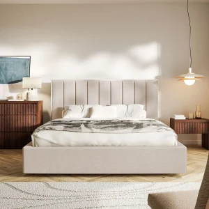 Gestoffeerd bed 140×200 – chenille – beige – TOGENTS Gestoffeerd bed 140×200 – chenille – beige – TOGENTS