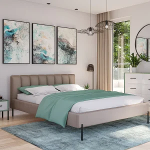 Gestoffeerd bed 160×200 cm met lattenbodem – in velours – greige – MILANNO