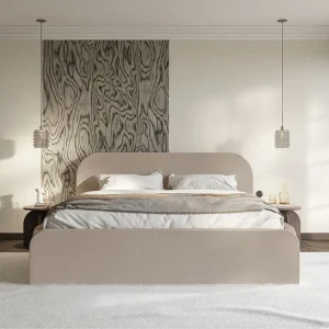 Gestoffeerd bed – 140×200 cm – in beige fluweel – UMIKE Gestoffeerd bed – 140×200 cm – in beige fluweel – UMIKE