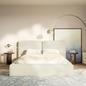 Gestoffeerd bed 160×200 – opbergruimte – lattenbodem – chenille – crème – TILVES
