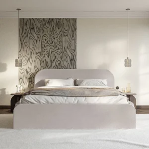 Gestoffeerd bed met opbergruimte – 160×200 cm – in beigegrijs fluweel – UMIKE Gestoffeerd bed met opbergruimte – 160×200 cm – in beigegrijs fluweel – UMIKE