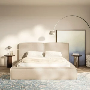 Gestoffeerd bed 160×200 – opbergruimte – lattenbodem – chenille – lichtbeige – TILVES