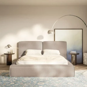 Gestoffeerd bed 160×200 – opbergruimte – lattenbodem – chenille – beige – TILVES