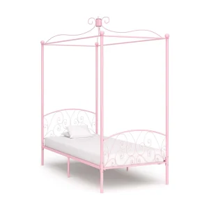 Hemelbedframe metaal roze 100×200 cm