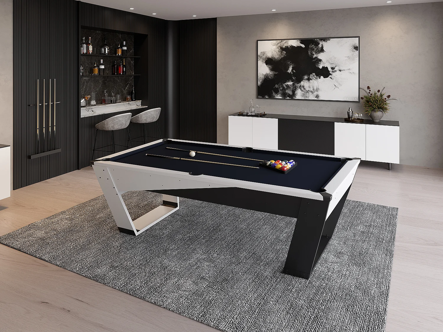 Biljartafel - Afmetingen 213.4 x 122.4 x 81.3 cm - Kleur zwart en wit - HARRISON