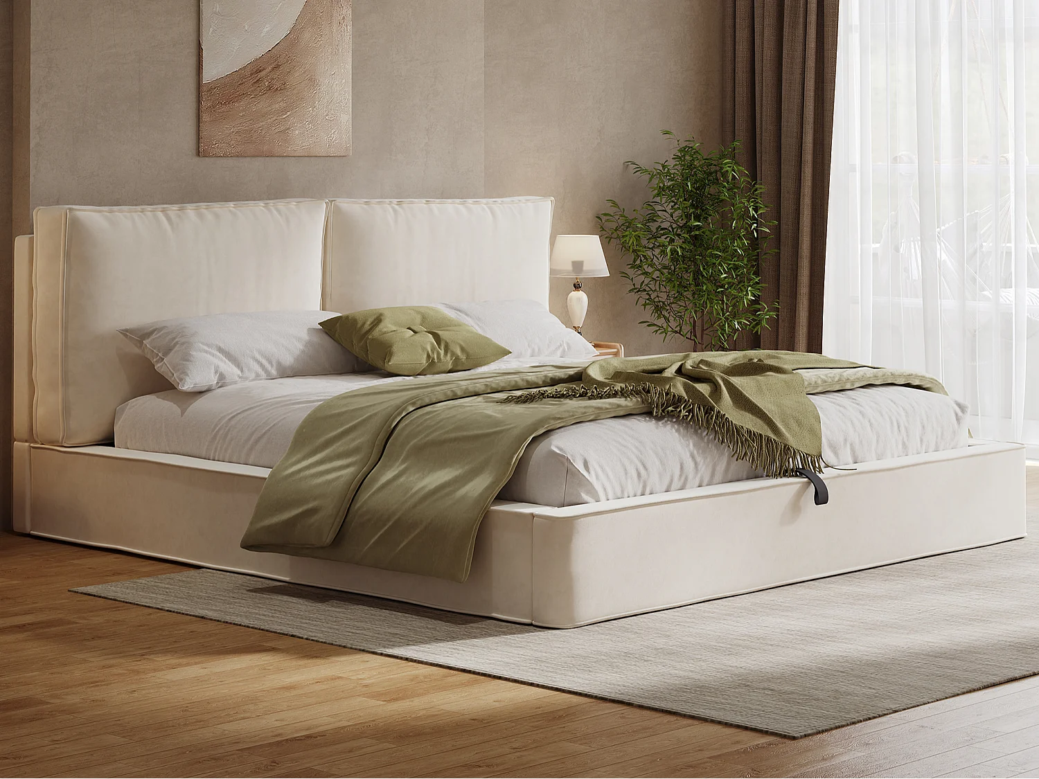 Gestoffeerd opbergbed 180 x 200 cm - met lattenbodem - fluweel - beige (zonder matras)