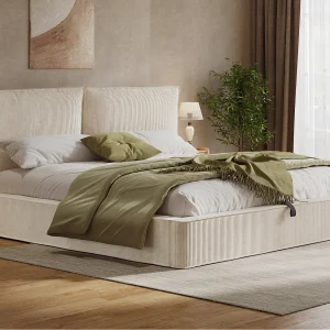 Gestoffeerd opbergbed 180 x 200 cm – met lattenbodem – ribfluweel – beige (zonder matras) Gestoffeerd opbergbed 180 x 200 cm – met lattenbodem – ribfluweel – beige (zonder matras)