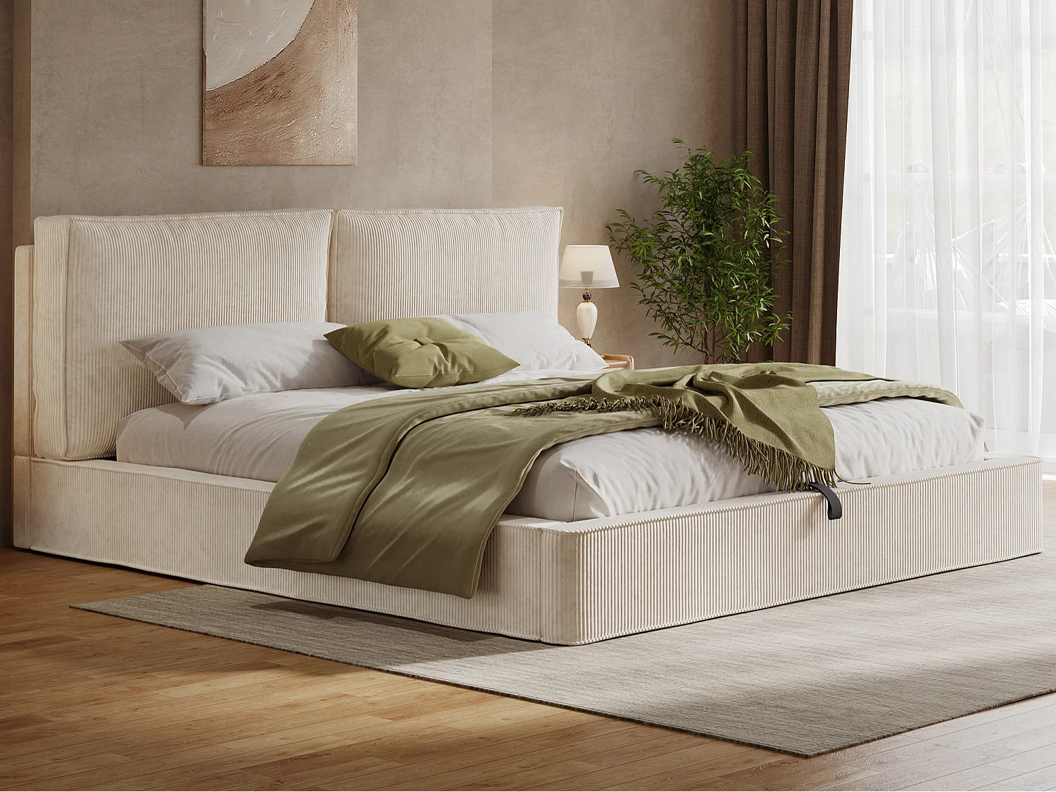Gestoffeerd opbergbed 180 x 200 cm - met lattenbodem - ribfluweel - beige (zonder matras)