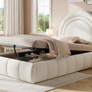 Gestoffeerd opbergbed 90×200 cm – kinderbed – fluwelen stof – lattenbodem – beige (zonder matras) Gestoffeerd opbergbed 90×200 cm – kinderbed – fluwelen stof – lattenbodem – beige (zonder matras)