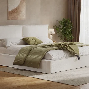 Gestoffeerd opbergbed 180 x 200 cm – met lattenbodem – bouclé stof – beige (zonder matras) Gestoffeerd opbergbed 180 x 200 cm – met lattenbodem – bouclé stof – beige (zonder matras)