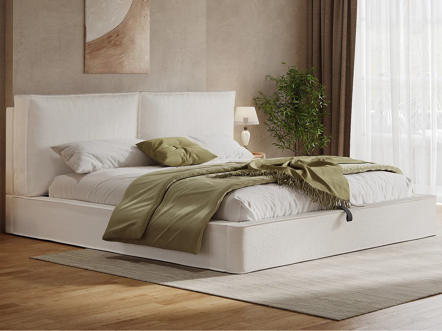 Gestoffeerd opbergbed 180 x 200 cm - met lattenbodem - bouclé stof - beige (zonder matras)
