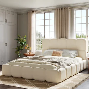 Gestoffeerd tweepersoonsbed – 180 x 200 cm – met lattenbodem + hoofdbord – fluweel – beige Gestoffeerd tweepersoonsbed – 180 x 200 cm – met lattenbodem + hoofdbord – fluweel – beige