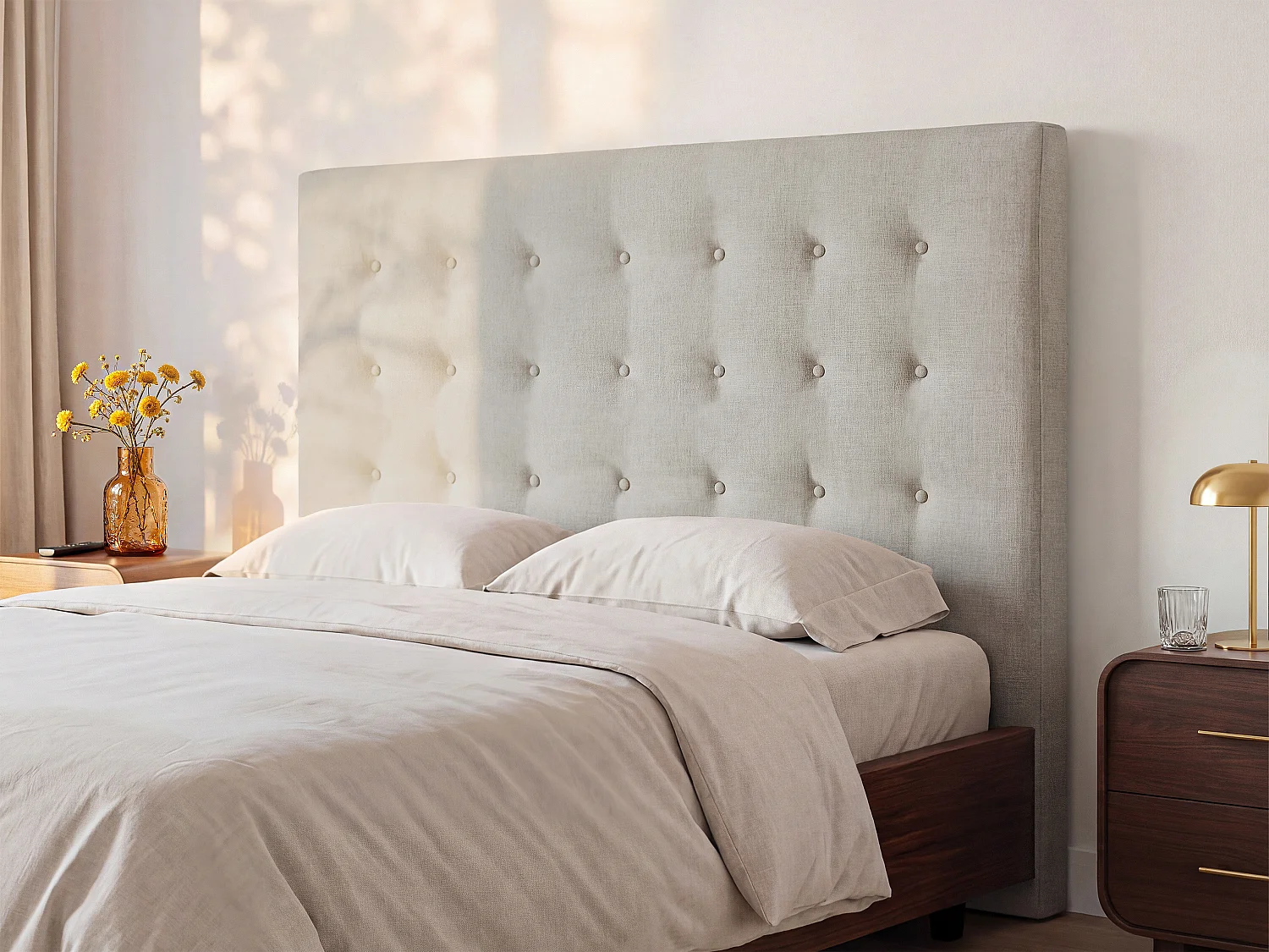 Gewatteerd hoofdbord FRANCESCO - 140 cm - Stof - Beige