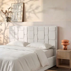 Modern hoofdeinde van 180 cm in beige fluweel – HERMINE Modern hoofdeinde van 180 cm in beige fluweel – HERMINE