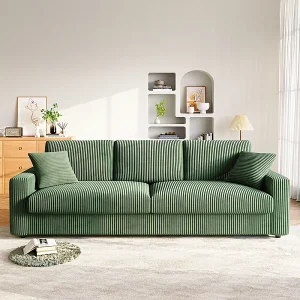 Grote bank in geribbeld fluweel met 2 kussens – Groen – 256 x 89 x 88 cm Grote bank in geribbeld fluweel met 2 kussens – Groen – 256 x 89 x 88 cm