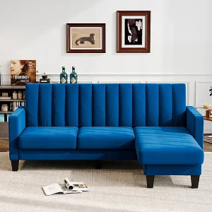 Hoekbank 210 CM, omkeerbare hoekfauteuil, omkeerbare converteerbaar, 3-4 plaatsen, verticaal gestreepte fluwelen stof Hoekbank 210 CM, omkeerbare hoekfauteuil, omkeerbare converteerbaar, 3-4 plaatsen, verticaal gestreepte fluwelen stof