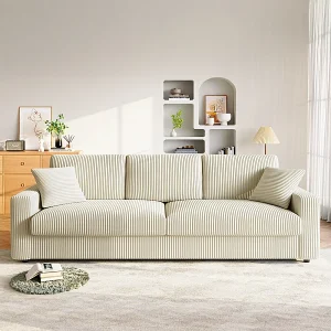 Grote bank in geribbeld fluweel met 2 kussens – Beige – 256 x 89 x 88 cm Grote bank in geribbeld fluweel met 2 kussens – Beige – 256 x 89 x 88 cm