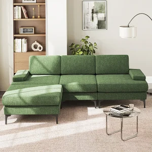 Hoekbank 3-zits in Chenille – met Pouf – Max. Belasting 650kg – 244x146x83cm – Groen Hoekbank 3-zits in Chenille – met Pouf – Max. Belasting 650kg – 244x146x83cm – Groen