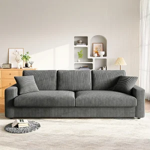 Grote bank in geribbeld fluweel met 2 kussens – Grijs – 256 x 89 x 88 cm Grote bank in geribbeld fluweel met 2 kussens – Grijs – 256 x 89 x 88 cm