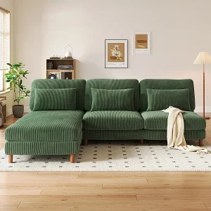 Hoekbank reversibel in geribbelde fluweel – 2-zits + méridienne – Groen – 256 x 160 x 88 cm Hoekbank reversibel in geribbelde fluweel – 2-zits + méridienne – Groen – 256 x 160 x 88 cm