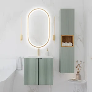 Enkele inbouwwastafel 60cm 2 deuren en kolom Jade Groen en Hout Enkele inbouwwastafel 60cm 2 deuren en kolom Jade Groen en Hout