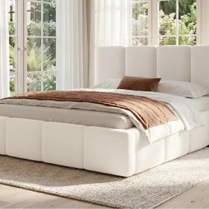 Gestoffeerd tweepersoonsbed 180×200 cm – met lattenbodem – Bouclé stof – Beige (zonder matras) Gestoffeerd tweepersoonsbed 180×200 cm – met lattenbodem – Bouclé stof – Beige (zonder matras)