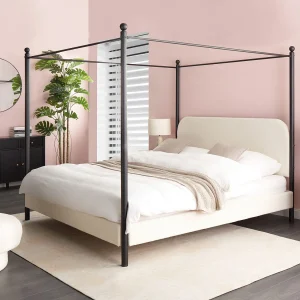 Hemelbed Bouclé DANNEMOIS 180 x 200 cm Gebroken wit Hemelbed Bouclé DANNEMOIS 180 x 200 cm Gebroken wit