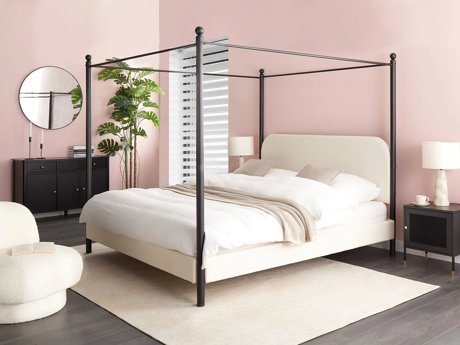 Hemelbed Bouclé DANNEMOIS 180 x 200 cm Gebroken wit