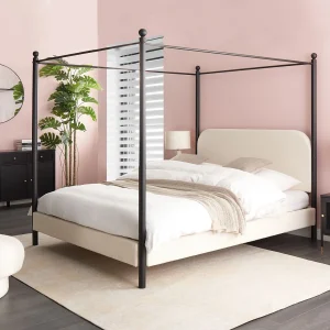 Hemelbed Bouclé DANNEMOIS 160 x 200 cm Gebroken wit Hemelbed Bouclé DANNEMOIS 160 x 200 cm Gebroken wit